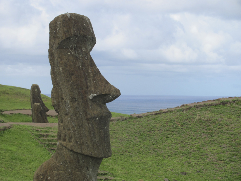 Each Moai has a similar but different face.