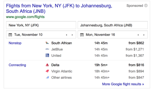 New York To South Africa Cost
