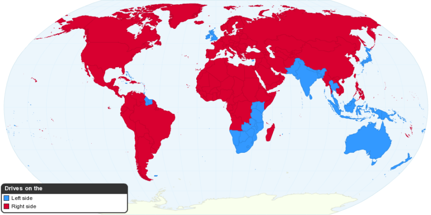 Map of driving side of world